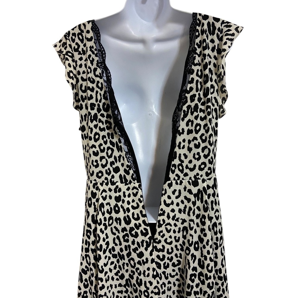 Express Leopard Print Dress Ruffle Sleeve Keyhole Mini Casual Party Size 12 - Picture 12 of 12